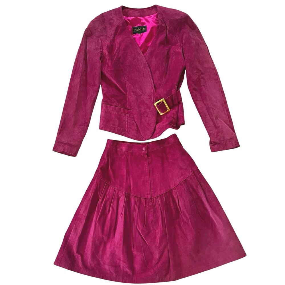 Vintage 90’s Danier Pink Suede Leather Lined Skirt Blazer Set Cowgirl Size 8